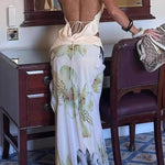 Halter Neck Backless Printed Long Dress Set