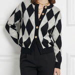 Long Sleeves Buttoned Plaid Round-Neck Cardigan Tops