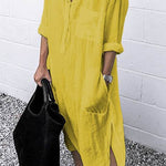 Elegant Solid Color Slit Shirt Dress