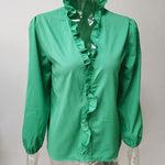 Puff Sleeves Falbala Solid Color V-Neck Blouses