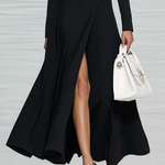 Long Sleeves Buttoned Solid Color Notched Collar Maxi Dresses Shirt Dress