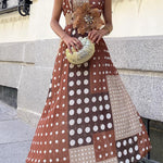 Polka Dot Panel Sleeveless Half Turtleneck Dress