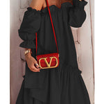 Fionna Off Shoulder Ruffle Irregular Trim Loose Midi Dress