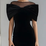 Dramatic Black Velvet Bow Midi Dress