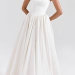 Wide Straps Corset Solid Color Gowns Maxi Dresses-White