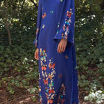 Butterfly Print Navy Blue Long Sleeve Loose Long Dress
