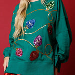 Christmas Lights Sequin Slit Pullover Sweatshirt