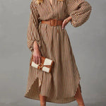 ETHEREAL SWEETIE STRIPED BELTED MIDI DRESS