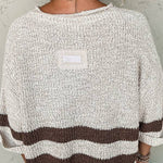 Brown Stripe Cropped Drop Sleeve Sweater