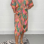Loose High Waist Printed V-Neck Shirt Dress
