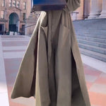 Long Sleeves Loose Solid Color Split-Joint Split-Side Lapel Maxi Dresses Shirt Dress