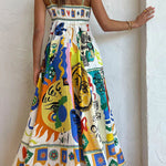 Joyful Glow Goddess Linen Blend Unique Print Pocketed Smocked Back Midi Dress