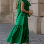 Sleeveless Bowknot Pleated Split-Joint Round-Neck Maxi Dresses