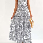 Elegant Loose Fashion Trend Print Lace Up Swing Dress