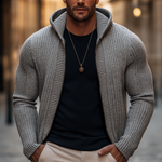Men's Basic Solid Color Slim Fit Hooded Zip-up Knit Cardigan