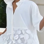 Half Sleeves Loose Applique Solid Color Split-Joint Lapel Collar Midi Dresses