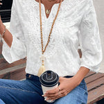 Solid Color Lace Embroidered Floral Loose Casual Top