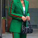 Long Sleeves Loose Split-Joint Striped Lapel Blazer Outerwear Suit Outerwear