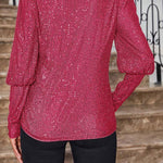 Solid Color Sequined Round Neck Long Sleeve Loose Top