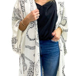 White Cheetah Print Loose Fit Open Front Kimono