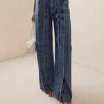 High Waisted Buttoned No Belt Split-Joint Jean Pants Bottoms