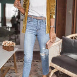Beige Elegant Velvet Pocket Open Front Blazer