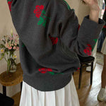 Round Neck Rose Print Sweater