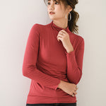 10 Colors Simple Solid Color Long Sleeves High-Neck T-Shirt Top