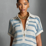 Women's Minimalist Striped Knit Button-down Collared Short-sleeved Mini Dress