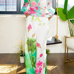 High Waisted Straight Leg Asymmetric Floral Printed Split-Joint Pants Trousers