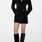 Yulissa Single Button Long Sleeve Fitted Waist Open Back Pocketed Lapel Blazer