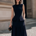 Structured Sleeveless Midi Dress With Flared Hem