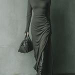 Women's Dark Grey High Elastic Knitted Hooded Maxi Dress