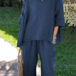 Casual Solid Color Loose Top & Pants Cotton Linen Two-piece Set