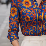 Long Sleeves Buttoned Flower Print Lapel Blouses&Shirts Tops