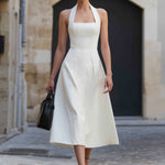White Halter Neck Tailored Midi Dress