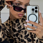 Leopard print turtleneck slim-fit long-sleeved top
