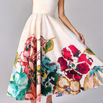 Square Neck Sleeveless Floral Print Midi Dress