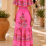 Margovil Off Shoulder Floral Print Ruffle Tiered Maxi Dress