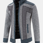 Zip Up Faux Suede Patchwork Sweater