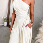 One Shoulder Sleeveless Tie Knot Top High Rise Wide Leg Pants Set