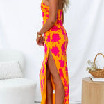 Margovil One Shoulder Side Split Printed Cami Maxi Dress
