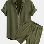 Waffle Button Up Shirt & Drawstring Waffle Shorts