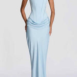 Margovil Sleeveless Ruched Solid Bodycon Maxi Dress