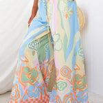 Drawstring Elastic Waist Printed Wide Leg Palazzo Pants