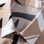 Abstract Print Button Up Shirt & Solid Drawstring Swim Shorts