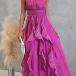 Halter Neck Ruffle Flowy Maxi Dress