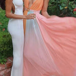 Deep V Neck Sleeveless Rainbow Maxi Dress
