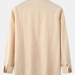 Long Sleeved Linen Look Stand Collar Shirt & Straight Leg Linen Pants