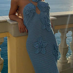 Margovil Halter Floral Crochet Hollow Out Maxi Bodycon Dress